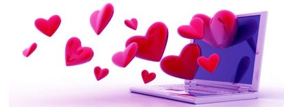 Online dating can find love as demonstrated through hearts coming out of a computer image